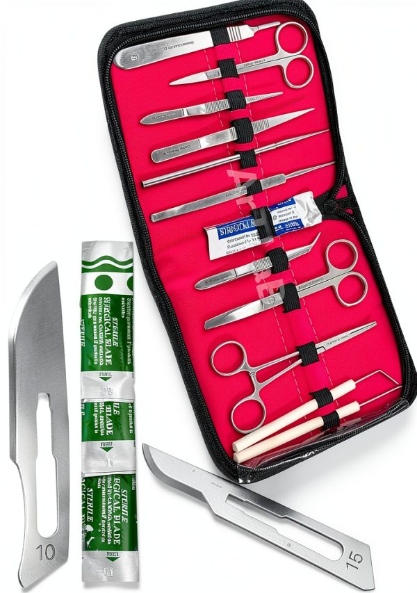 Dissecting German Kit Of 12 Pcs Scissors Forceps Probe Blades Needle Etc Cynamed-1