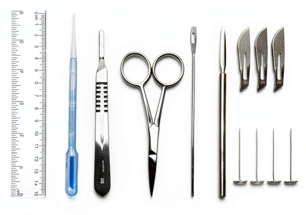 18 Piece Dissecting Kit Including Scissors, Forceps, Scalpel, and Probe in Disposable Plastic Bag for Anatomy Lab, Biology, Medical Students, and General Dissection-0